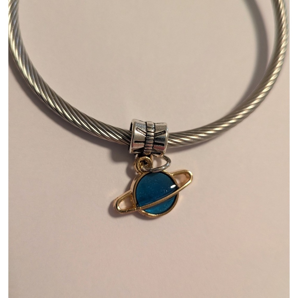 Blue Enamel Saturn Planet Charm Mixed Metal Celestial Pendant for Bracelet